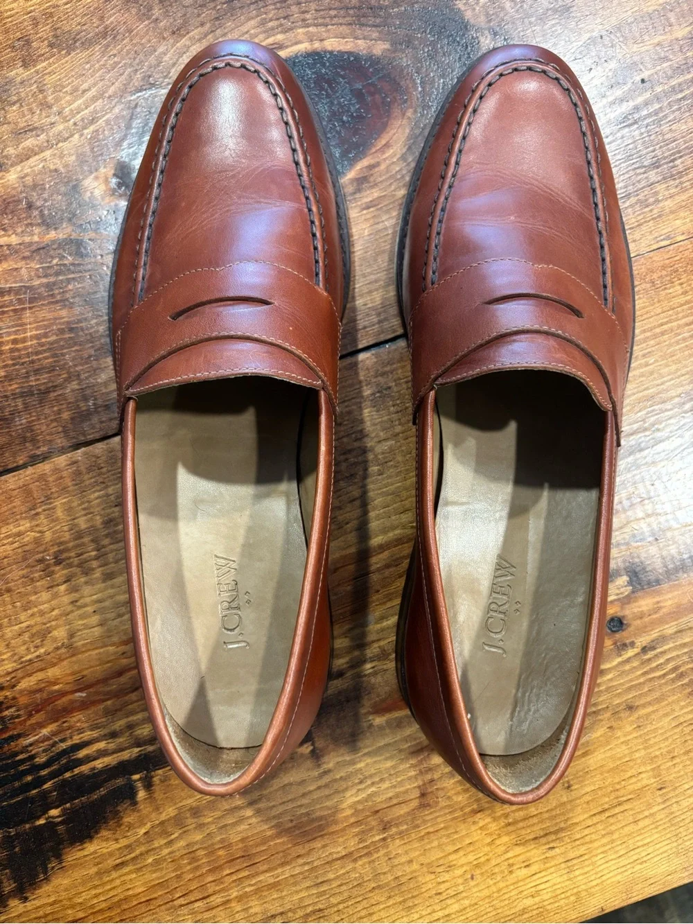 J. Crew Men's Leather Penny Loafers in Cognac Brown